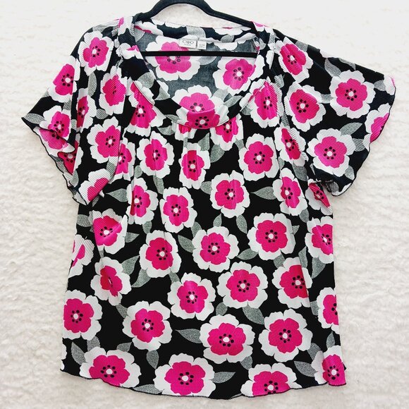 Blouse Size 26 28 Hot Pink Black Flower Power Y2K Retro Mod Festival Bloomcore - Picture 1 of 12